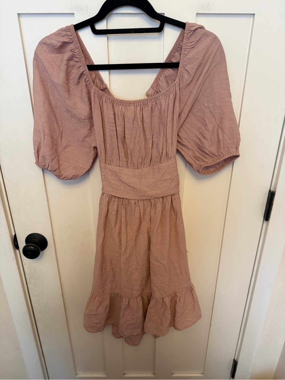 Altard State Mauve Pink Mini Dress puff Sleeve Size Medium Open Tie Back Boho